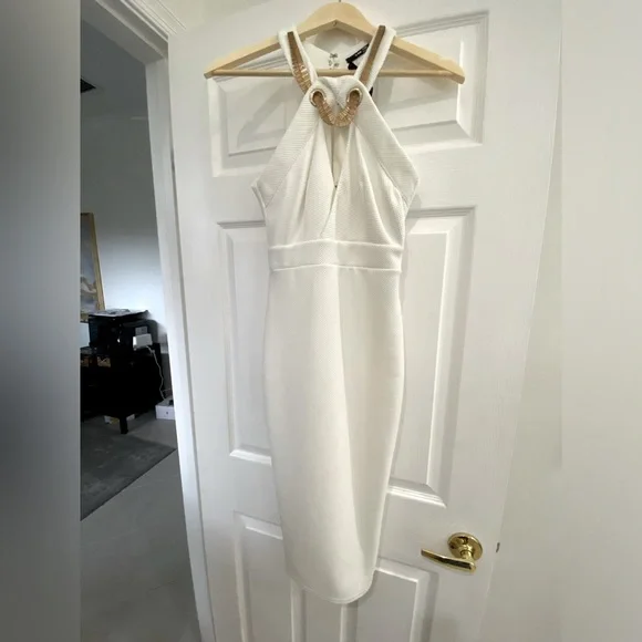white dresses with gold accents White Maxi Dress with Gold Glitter